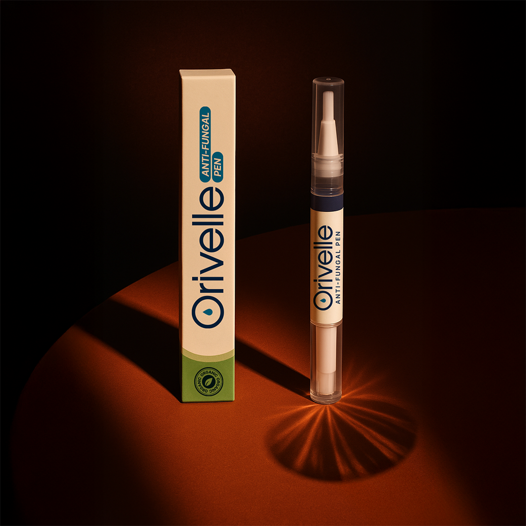 Orivelle pen and packaging in a dramatic premium product scene